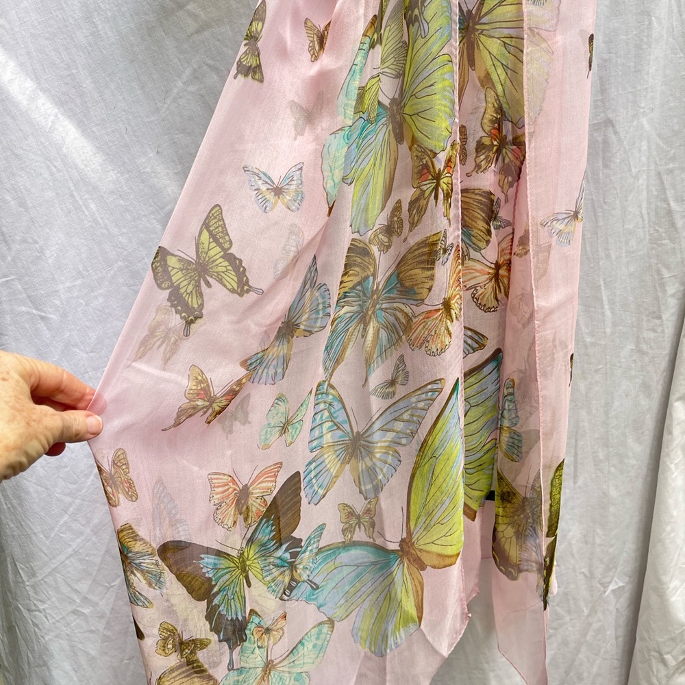 Butterfly Print Pink Scarf silk  Cristel